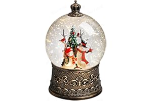 Gorrzai Snowman Snow Globe Lantern, Lighted Musical Snow Globe Decorations Indoor for Home Decor with Music Timer Glitter, Light Up Holiday Decor Gift, USB or Battery Operated
