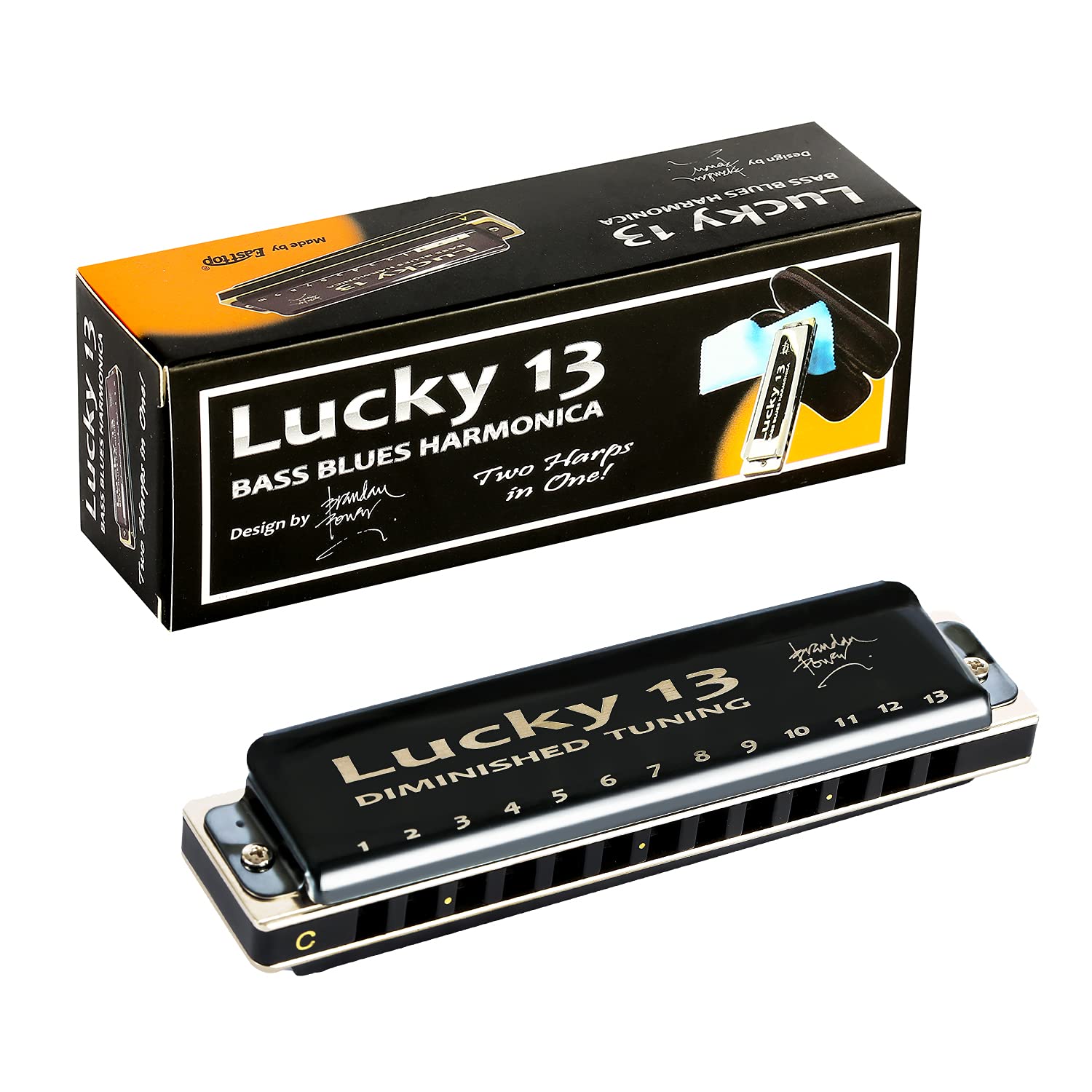 East top Lucky 13 Bass Plus Blues Harmonica 13 Holes Diatonic Harp Mouth Organ Professional Musical Instruments Diminished C Key harmonica for Adults — image 1