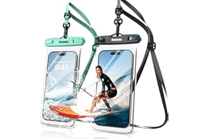 Mojimdo Waterproof Phone Pouch, IPX8 Waterproof Phone Case with Lanyard Protector for iPhone 15 14 13 12 11 Pro Max XR XS 8 7 Plus Samsung Galaxy, Cellphone Dry Bag for Beach - 2 Pack/Black+Green