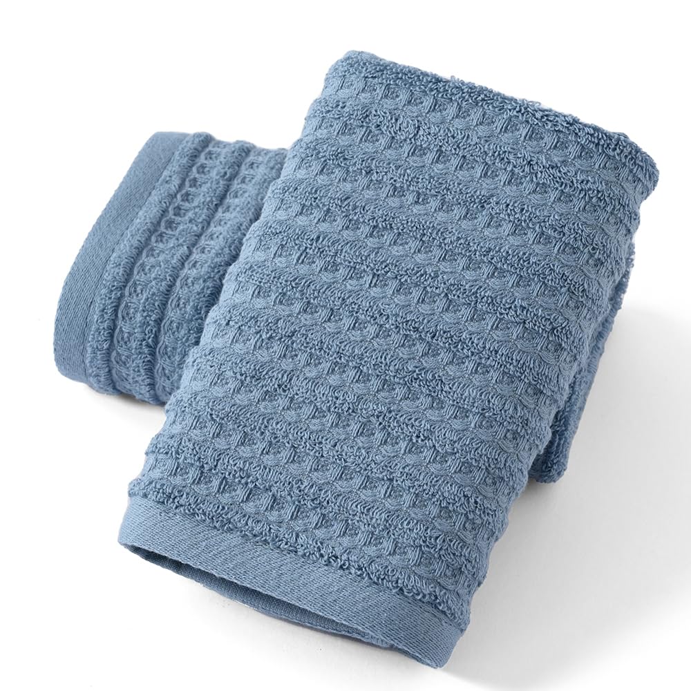 sense gnosis Blue Hand Towel Set of 2 Ultra Soft 100% Cotton Waffle Terry Striped Absorbent Lightweight Fast Drying Decorative Hand Towels for Bathroom 13" X 29"