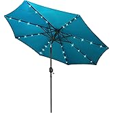 Blissun 9 ft Solar Umbrella 32 LED Lighted Patio Umbrella Table Market Umbrella with Tilt and Crank Outdoor Umbrella for Garden, Deck, Backyard, Pool and Beach (Cerulean)
