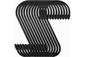 Nisoger 12 Pack 6 Inch Heavy Duty S Hooks, Large S Hooks for Hanging Plants, Vinyl Coated S Hooks Sturdy Non Slip Black S Hooks for Hanging Closet,Bird Feeders,Kitchen,Large Object,Garden Tools