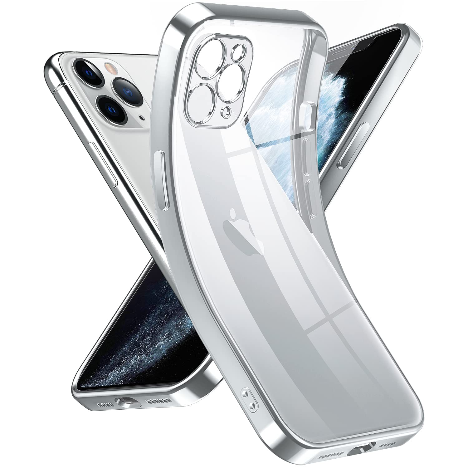 Supdeal Crystal Clear Case for iPhone 11 Pro Max, [Never Yellow] [Camera Protection], Thin Slim Fit Transparent Soft Silicone Phone Protective Case Cover, 6.5 Inch, Silver — image 1