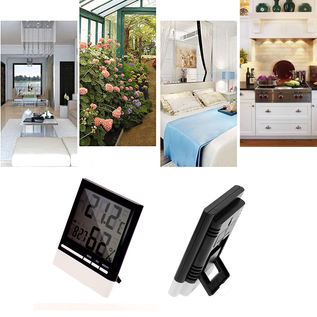 ALLESCOOL Innen Thermometer Hygrometer, Digitales Thermo-Hygrometer mit Großer LCD Bildschirm für Hause, Lager, Büro, Autos und Weinkeller