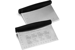 Metal Griddle Scraper Chopper, HaSteeL Stainless Steel Dough Bench Scraper Pastry Cutter with Measuring Marks, Multi-purpose Kitchen Tool for Flat Top Grilling/Baking/Cooking, Dishwasher Safe (2-Pack)