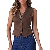 Allegra K Vintage Suit Waistcoat for Women's V Neck Faux Suede Button Down Sleeveless Jacket Vest