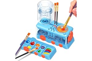 WZWXXQ Paint Brush Cleaner with Paint Tray, Water Circulation Brush Rinser with Brush Holder, Watercolor/Oil and Water-Based Paint Brush Cleaner Tool, 400ml Capacity, Train Design, Gift for Artist Beginners