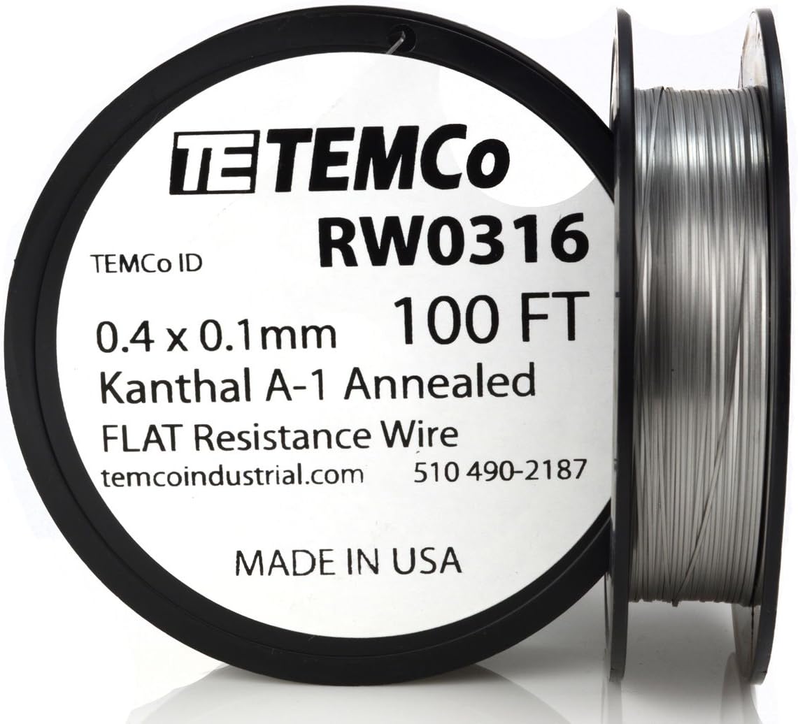 TEMCo Flat Ribbon Kanthal A1 Wire 0.4mm x 0.1mm 100 Ft Resistance A-1