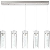 votag Modern Kitchen Lighting Pendant Fixtures 5-Light LED Pendant Ceiling Fixture Brushed Nickel Bubble Cylinder Pendant Lig