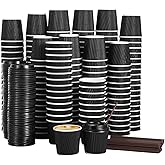 FELISTORY 200 PCS Disposable Espresso Cups with Lids and Straws, 4 oz Paper Espresso Cups, Double-Layer Insulated Ripple Wall Cup for Hot Drinks, Convenient and Hygienic for Parties and Events
