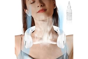 FWV Neck Fan with Mist, Portable Neck Fans that Blow Cold Air,Folding Bladeless Personal Fan Mister, 5 Speeds USB-C Rechargeable Battery Operated Cooling Mising Fan for Women Men Kids White