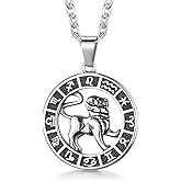 GHIUYUI Zodiac Sign Pendant Necklaces for Women Men Stainless Steels Leo Constellation Horoscope Medallion Retro Celestial Astrology Jewelry