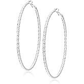 Nine West Women's Extra Large Clicktop Hoop Earrings Silver Tone