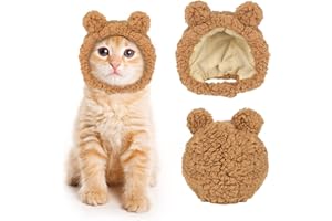 JOICEE Cute Cat Costume Warm Bear Hat for Cat Adjustable Soft Small Pet Headwear Bear Hat for Cat Puppy Dog (Brown)
