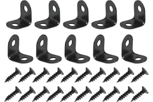 DTGN 0.47"x0.47"x0.35"(LxWxH) L Bracket Corner Braces -12Pack- Good for Mending Wooden Furniture - Metal Right Angle Brackets W/Screws - Black