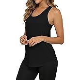 PRIMODA Womens Loose Fit Racerback Tank Top Sleeveless Tops Summer Scoop Neck Curved Hem Tanks