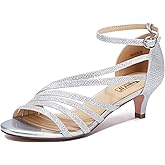 SheSole Women's Low Heel Dance Sandals - Silver Gold Strappy Wedding Shoes
