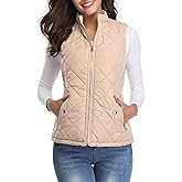 Fuinloth Women's Lightweight Warm Puffer Quilted Vest - 4-Pockets Stand Collar Zip Gilet, Fall Winter Outerwear