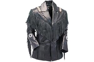 Rapid Mart Western Cowboy Leather Fashion Jacket For Mens Fringe & Beaded Native American Coat