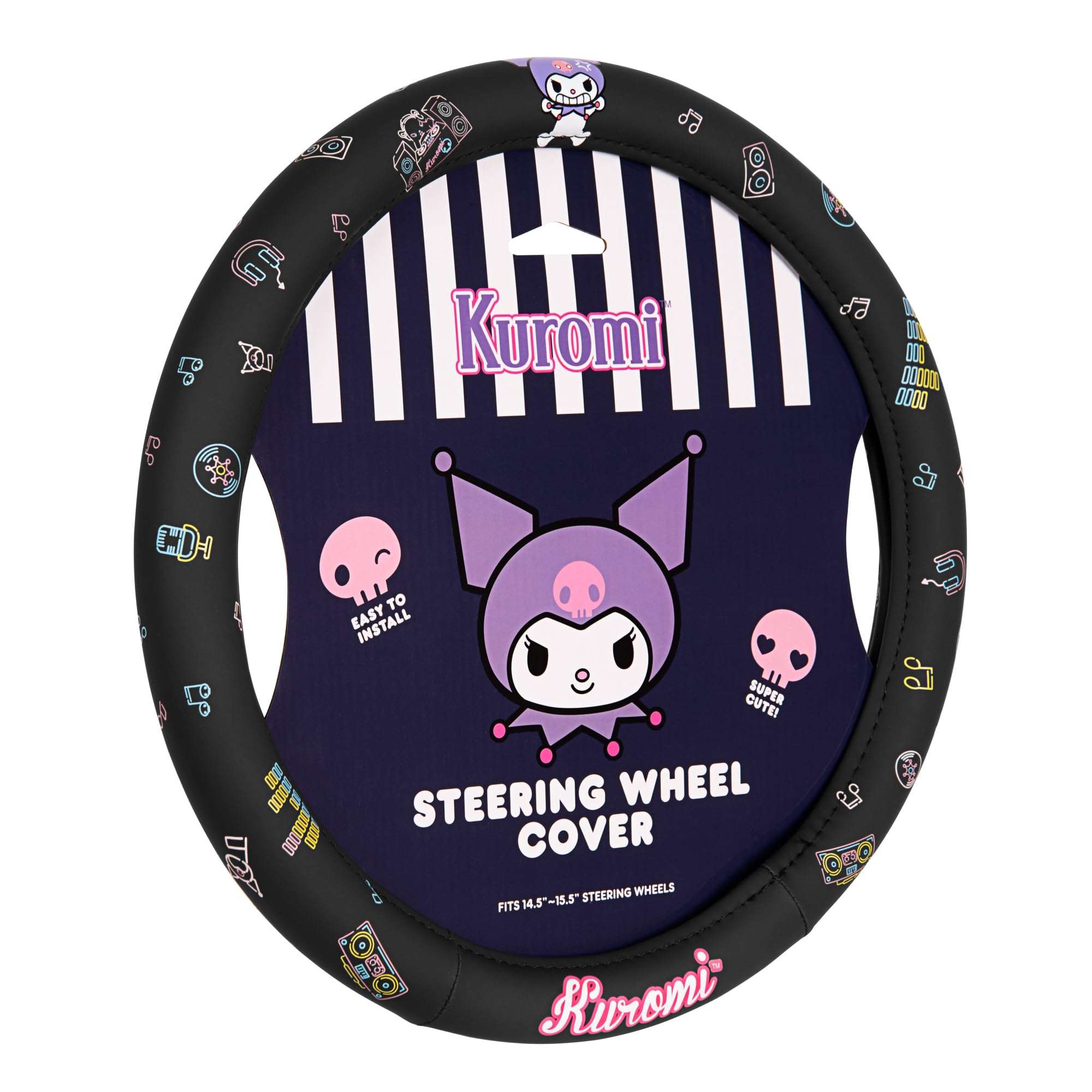 Sanrio Hello Kitty and Friends Kuromi Black Car Steering Wheel Cover, Universal Fit Cute Accessories for Women Stylish Decor Gifts Hello Kitty Accessories - Fits Standard Wheels 14.5"-15" Image