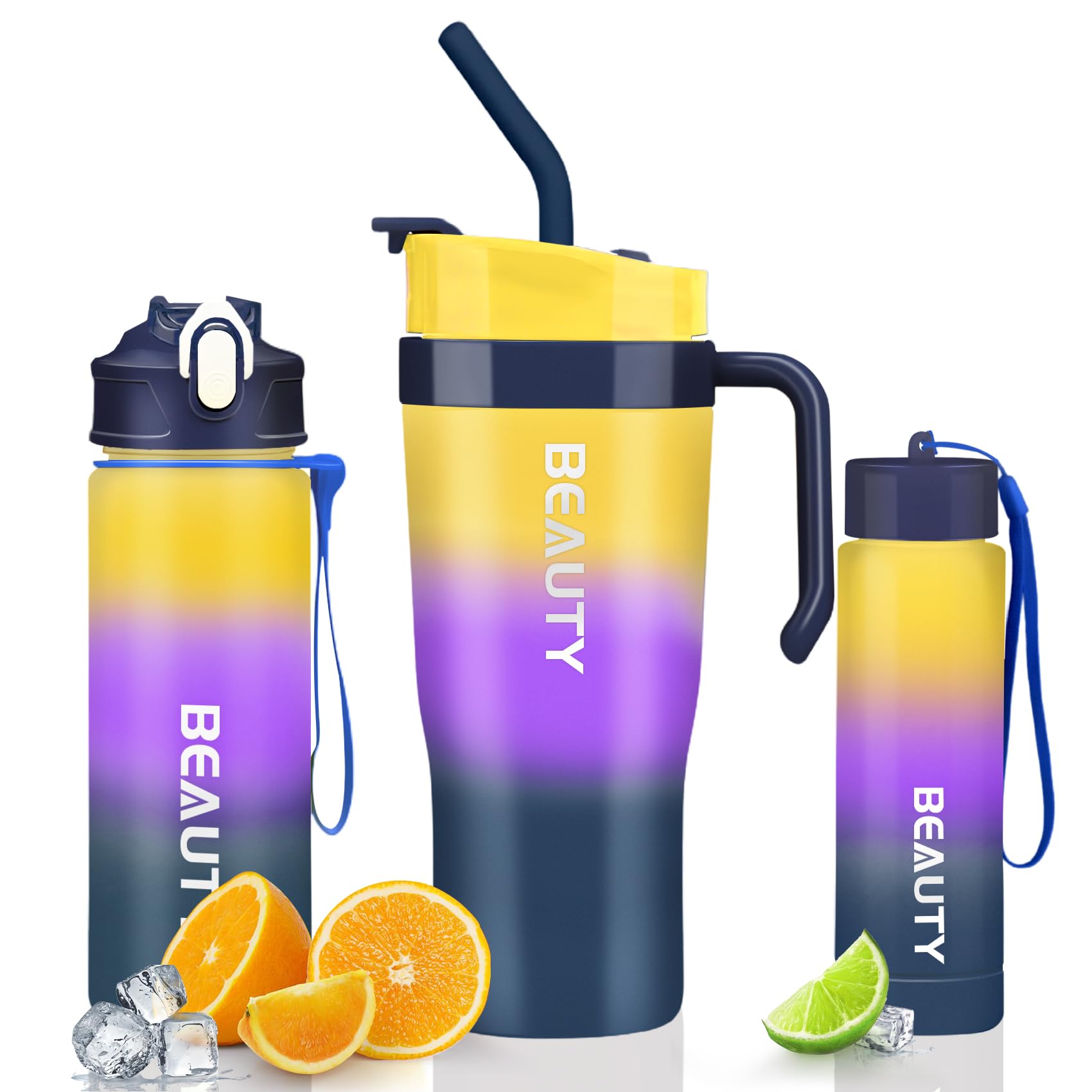 Boeetech 1200ML Water Bottle, 620 ML Motivational Water Bottle With Time Markings Drink, 260 Sport Water Bottle,Gym Drinking Bottle BPA Free (Blue)