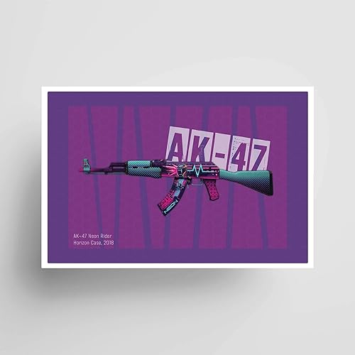 AK47 Neon Rider; Gaming Poster, Unframed, Gaming Decor
