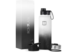 IRON °FLASK Camping & Hiking Hydration Flask, Wide Mouth, 3 Spout Lids, Stainless Steel Outdoor Water Bottle, Double Walled, Insulated Thermos, Metal Canteen - Day & Night, 40 Oz
