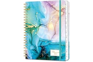 LONELY OAK 2025 Planner, A5 Weekly and Monthly Planners with Tabs, Spiral Bound Daily Calendar 2025, Agenda Organizers from Jan. to Dec., Hardcover Habit Tracker Journal 6.1" x 8.5" (Cyan Marble)