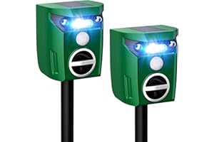 X-OCTENOL 2 Pack Motion Activated Cat Repellent, Outdoor Weatherproof Deer Repellent Device with Flashing Lights & Alarm Solar Ultrasonic Animals Repellent for Cats, Dogs, Raccoons, Rabbits, Squirrels, Skunks