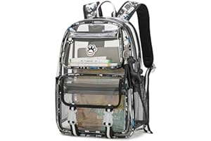 Fangflower Clear Backpack for School Heavy Duty Transparent PVC Multi-Pocket, Stadium Approved