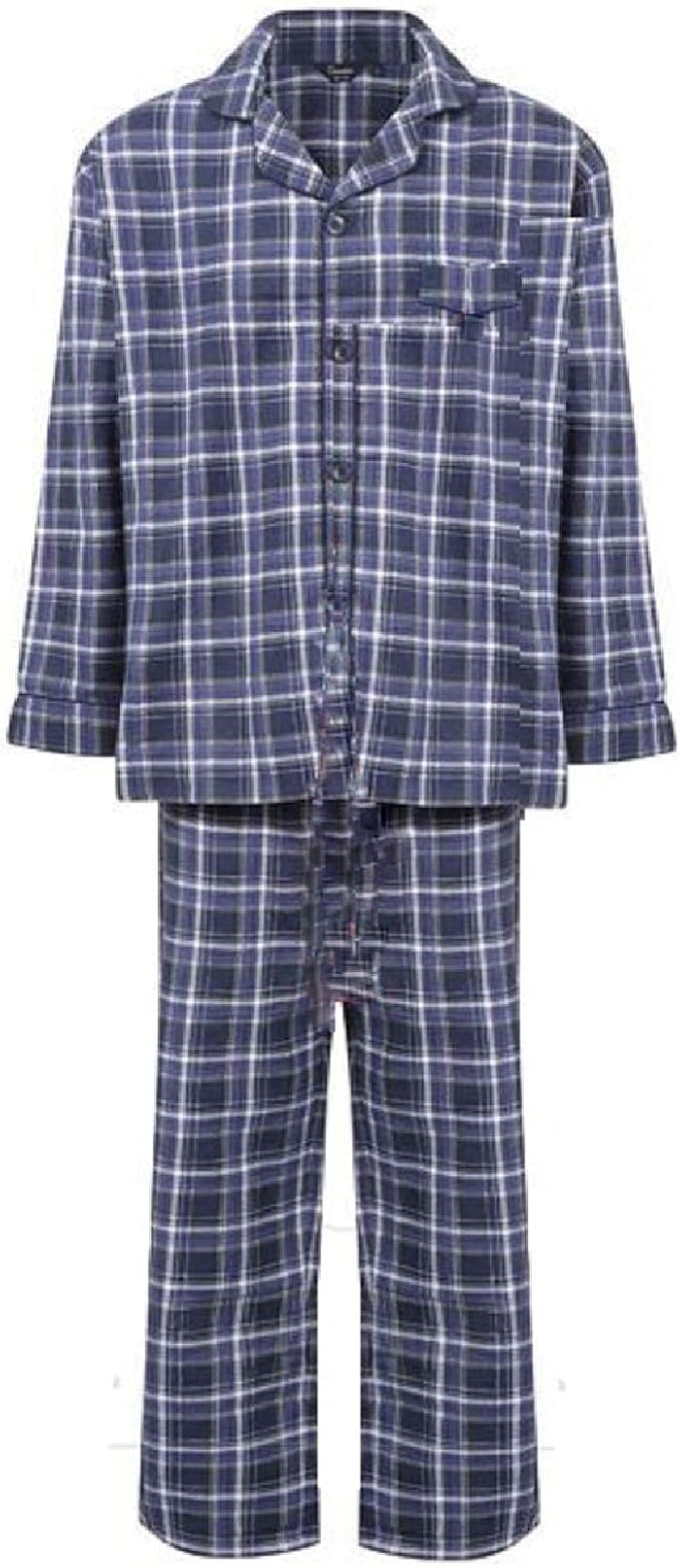 Mens Check Pattern Long Pyjamas Set Brushed Cotton Checkered Print