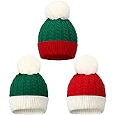 Hicarer 3 Pcs Womens Santa's Beanie Winter Hat Knit Santa Hat Santa Hat Christmas Hats Xmas Party Hat Knitted Beanie Hat for Adult Women Men
