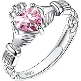 925 Sterling Silver Good Luck Celtic Twisted Knot/Claddagh Heart Birthstone Ring, Thin Delicate Adjustable Promise Engagement Ring Irish Jewelry for Women