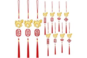 Geosar 12 Pcs 2026 Year of The Horse Knot Charm Chinese New Year Decorations Car Pendant Tassel Knot Feng Shui Charm for Wealth Good Luck (Horse Style)