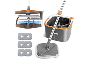 BOMIDI Mop and Bucket, Spin Mop with Separate Dirty Water System, Deep-Cleaning Mops for Floors, Versatile Mops for Walls