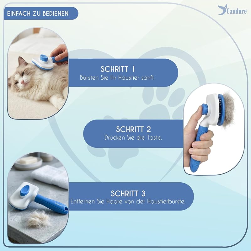 Hunde- und Katzenbürste, professionelle Haustierpflege, Zupfbürste, Haarentfernung, Unterwolle und Enthaarung, gummierte Edelstahlborsten (Himmelblaue Bürste)