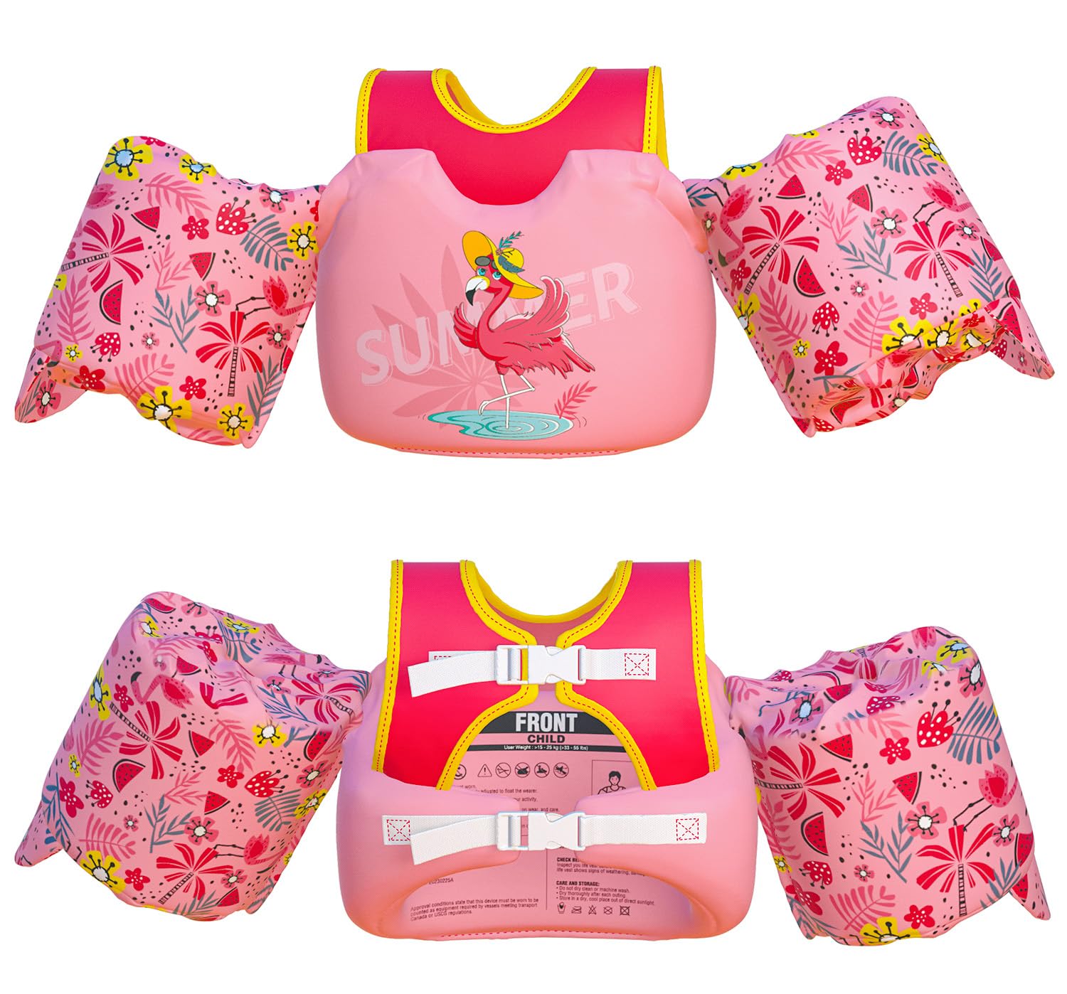 Dark Lightning USCG Approved Toddler Swim Vest 30-50 lbs, Pink Flamingo Kids Life Jacket, Pool Jumper Floaties Alternative for Girls Learn to Swim Image
