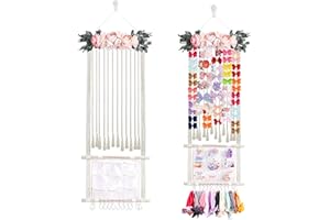 cherrboll Hair Bows Holder Headband Organizer for Girls, Hair Clips Hanger Storage with Hooks, Wall Hanging Decor for Nursery Room