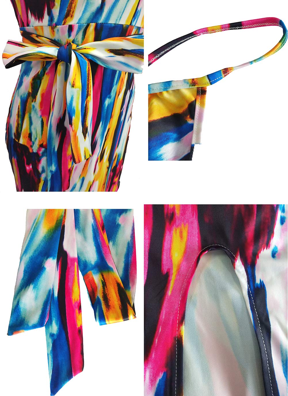 ECHOINE Women High Slit Dress - Sleeveless V Neck Sexy Maxi Dresses Pink