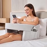 DUMOS Ergonomic Reading Pillow, Storage Pockets, Memory Foam Lap Desk | Supportive Arm Rests, Breathable Fabric, Seemless for Mouse Use, Removable Washable Cover, Grey