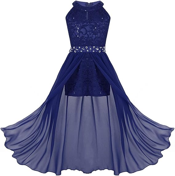 iiniim Robe de Cérémonie Princesse Longue Enfant Fille Mousseline