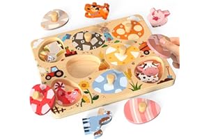 Zeoddler Wooden Puzzles for Toddlers, 8 Pcs Farm Animal Matching Egg Puzzle, Montessori Toys for Boy Girl Easter Birthday Gifts, Preschool Learning Activities & Educational Toys for Boys, Girls