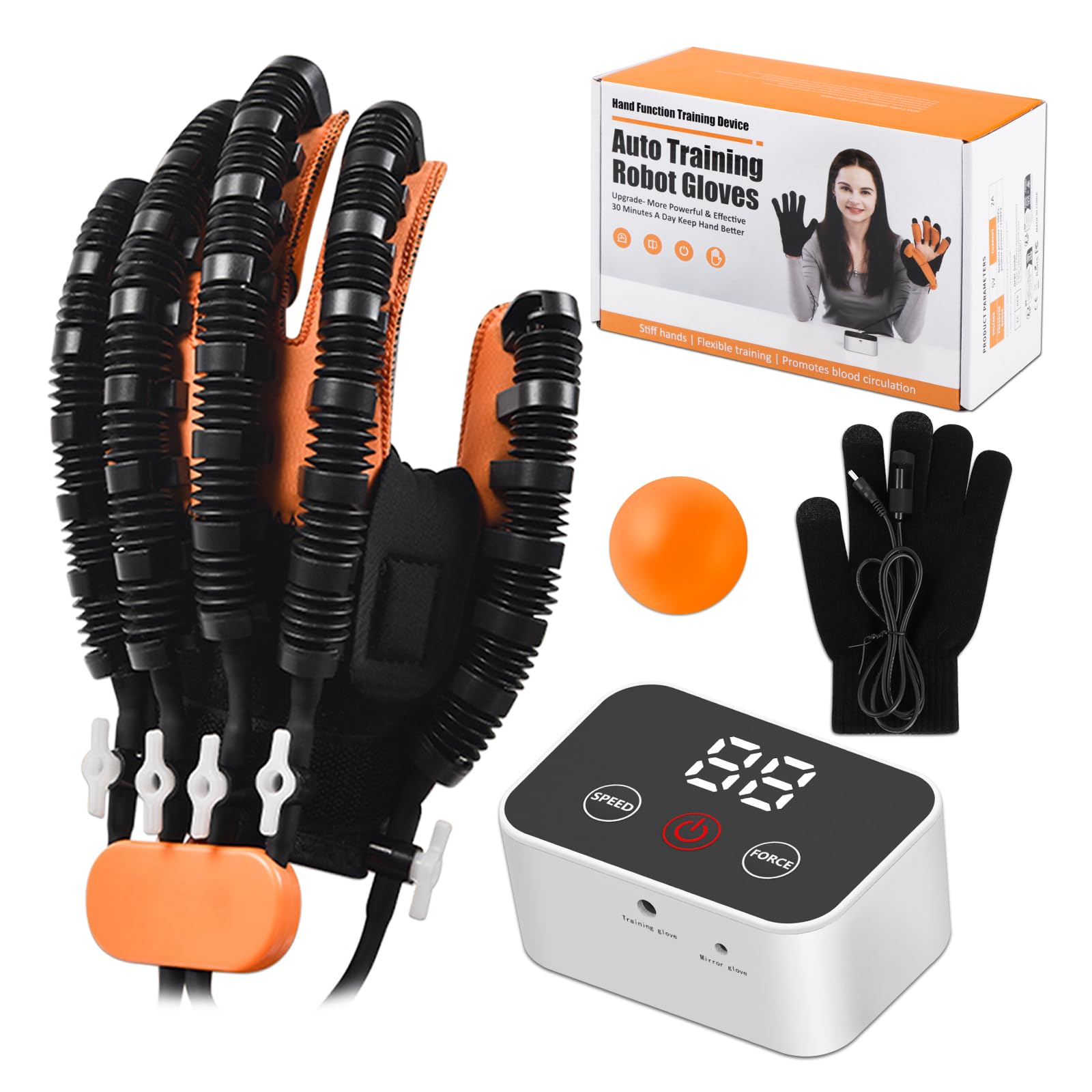 Photo 1 of Rehabilitation Robotic Gloves, Portable Hand Therapy Gloves for Stroke, Hand Recovery Glove Equipment, Hand Exerciser for Arthritis, Finger Training, Cerebral Palsy(Orange Left Hand L)