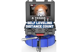 PeachLeaf Sewer Camera Self-Leveling, Built-in Distance Count Function, Mic & DVR Recorder with 32GB, 9'' IP68 Waterproof with 12 LED Lights Video Pipe Inspection Equipment(100FT)