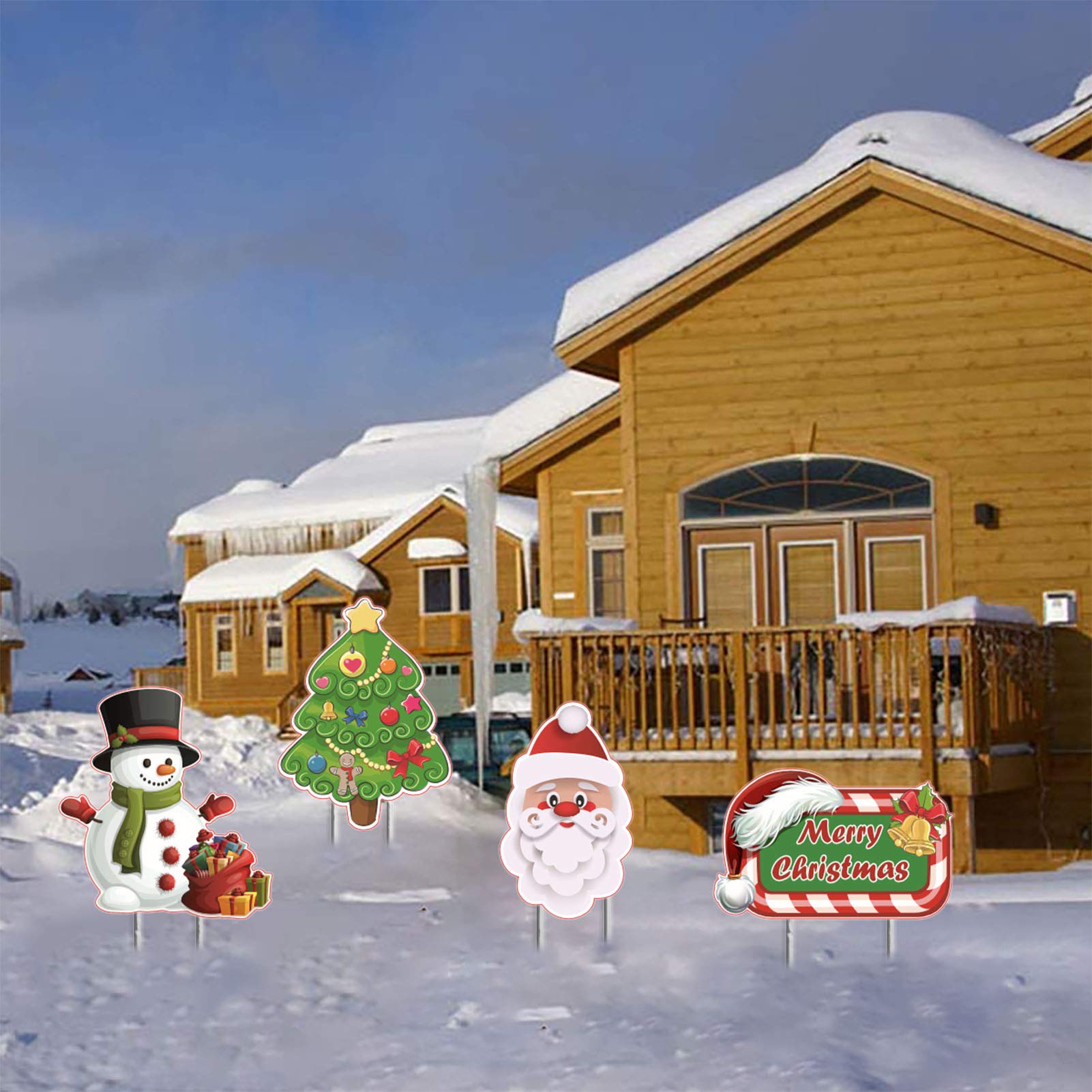 Anxicer Christmas Yard Sign with Stakes, Holiday Decorations - Christmas Tree, Santa Claus, Snowman, Signpost, Winter Outdoor Lawn Yard Corrugate Decorations