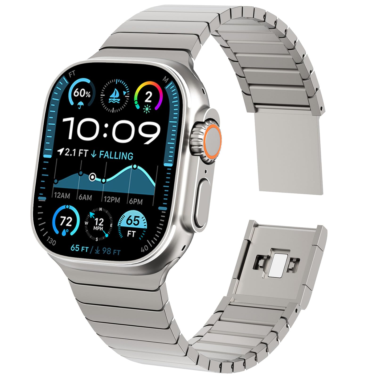 KADES Stainless steel Strap for Apple Watch 49mm 46mm 45mm 44mm 42mm(series 3),Metal band for iWatch Ultra 3/ Ultra 2/ Ultra/Series 11 10 9 SE 8 7 6 5 4 3 2 1,Titanium with with Magnetic Clasp