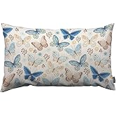 HOSNYE Colorful Butterfly Throw Pillow Cover Blue Yellow and Brown Flying Butterflies Linen Fabric for Couch Bed Sofa Car Waist Cushion Cover 12 x 20 inch Pillow Case