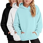 LessonZoo 3 Pack Girls Hoodies Lightweight Kids Oversized Hooded Sweatshirt Cute Long Sleeve Pullover Sweatshirts with Pocket