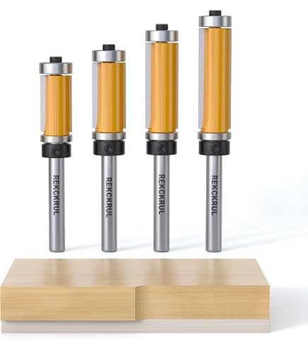 MNA Top Bearing Flush Trimer Bit 4 Pcs Set, Pattern Flush Trim Router Bit Set, 1/4 Inch Shank. Great for Edging, Veneer, or Laminate