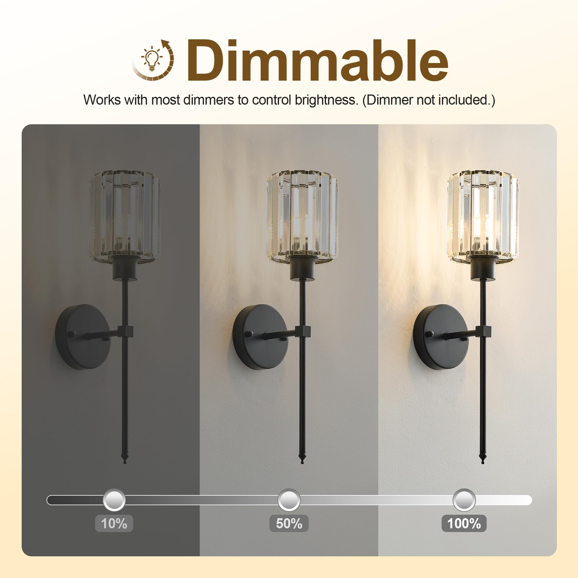 Condition photo showing As Is for kartoosh hardwired crystal wall sconces set of 2 | 20.1 inch black wall lights dimmable 3000k warm white wall lamps for hallway, bathroom, living room, bedroom black 20.1 in cylindrical crystal lampshade